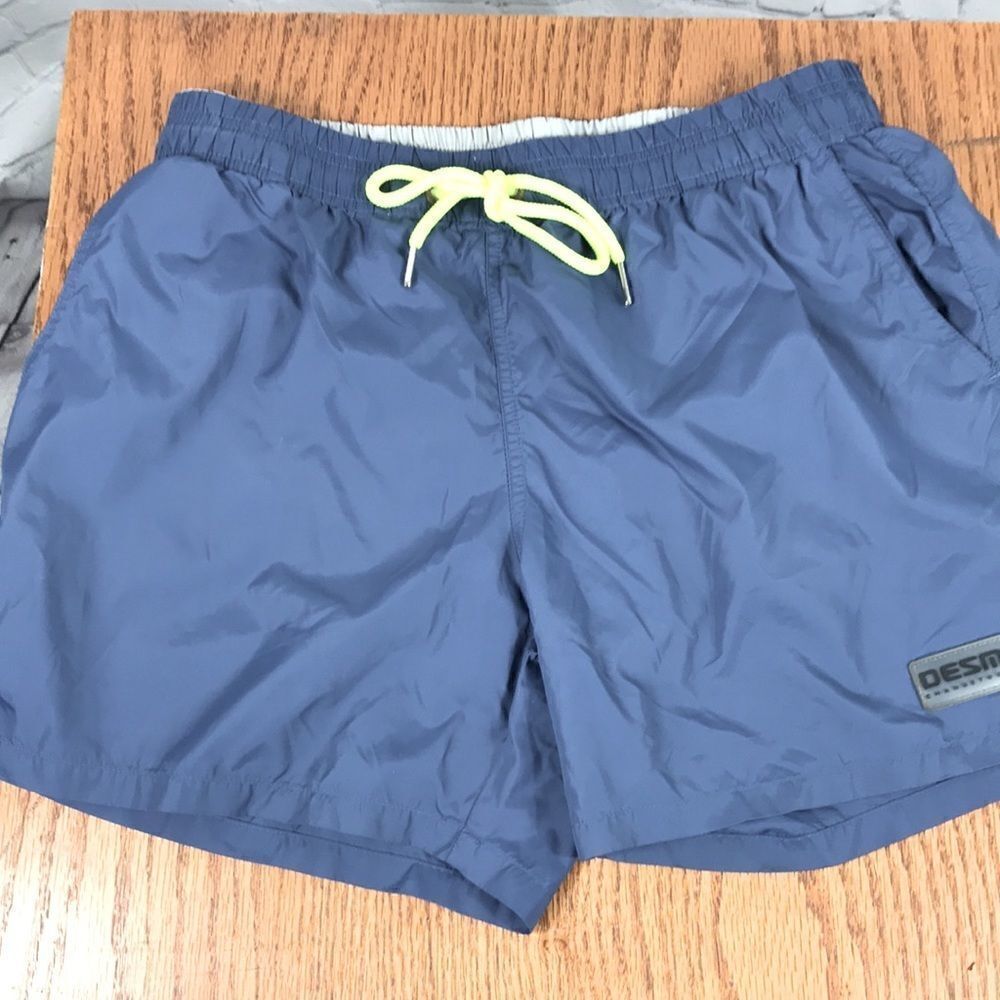 {DESMIT} Men’s Swim Shorts, Blue w/neon tie Size large 30-32 EUC swim trunks